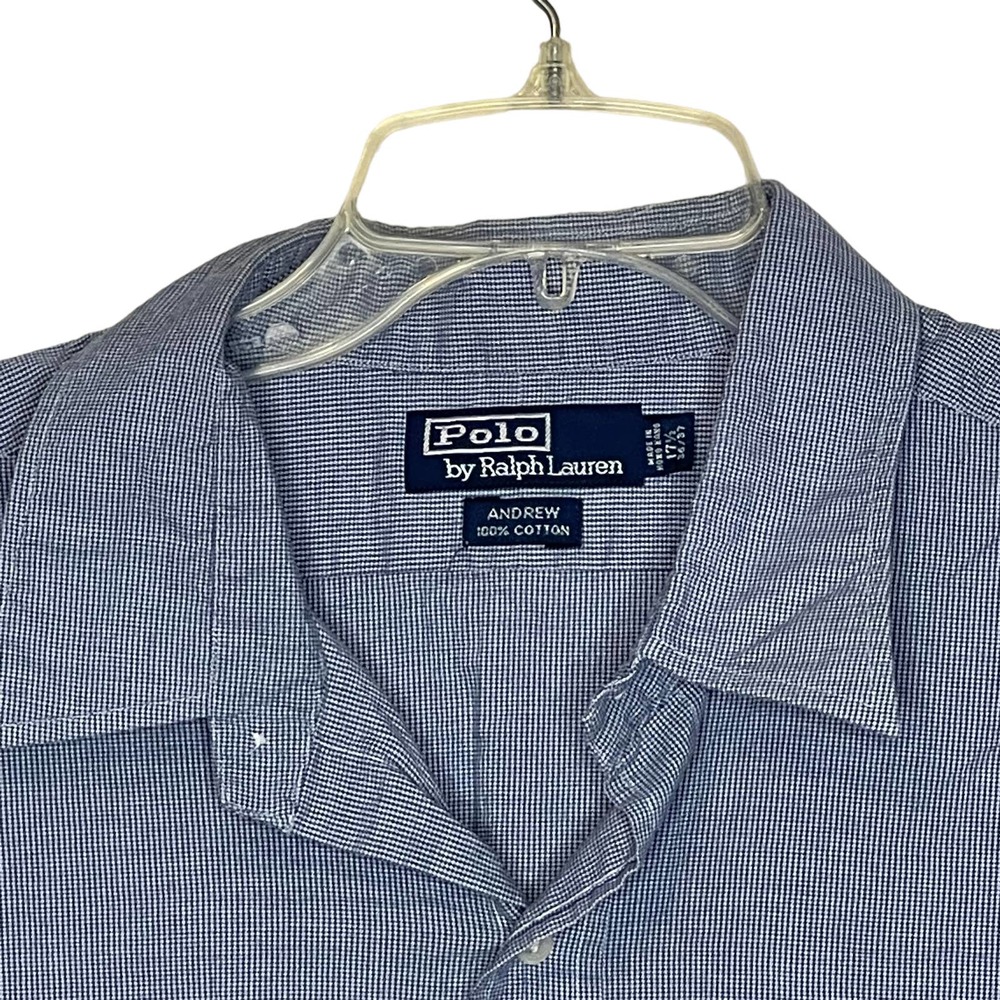 Polo Ralph Lauren SS Dress Shirt‎ Andrew Size 17.5-36/37 Blue White 100% Cotton - Picture 2 of 4
